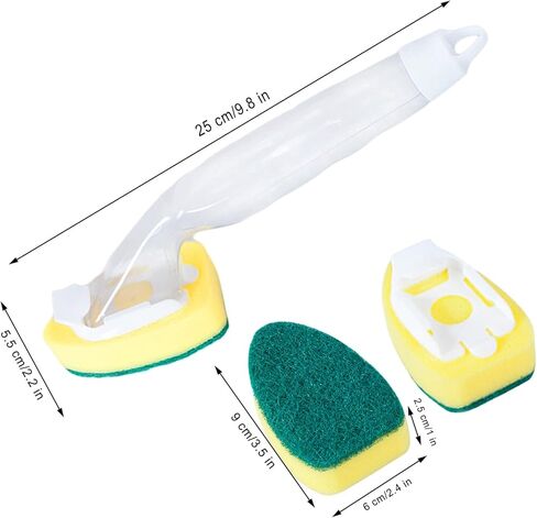 عصا الأطباق تعيد ملء رؤوس الإسفنج مغلفة بشكل فردي، رأس بديل لإسفنجة غسيل الأطباق الثقيلة، مناديل تنظيف مناديل تنظيف، 15 عبوة مع مقبض 2 قطعة لتنظيف المطبخ in Kuwait