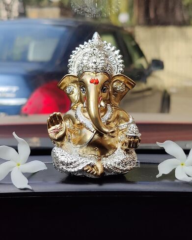 Ganesha Idol Ganesh for Car Dashboard Statue Ganpati Vinayaka Vinayagar Figurine Diwali Gifts Home Decor Luck, Success for Small Murti Puja Lord Gift Office Desk Room 3.5 Inches in Saudi Arabia
