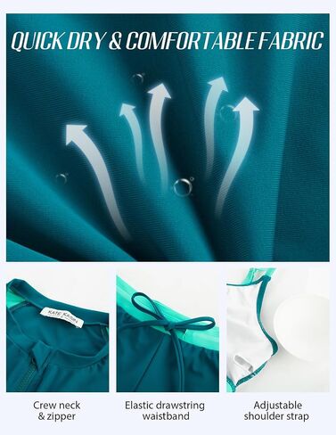 Kate Kasin Women's 3 Piece Rash Guard Long Sleeve Swim Shirts UPF 50+ Swimsuit Zipper Color Block Bathing Suits with Boyshort in Saudi Arabia