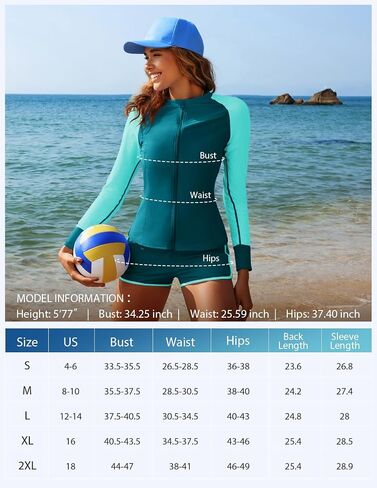 Kate Kasin Women's 3 Piece Rash Guard Long Sleeve Swim Shirts UPF 50+ Swimsuit Zipper Color Block Bathing Suits with Boyshort in Saudi Arabia