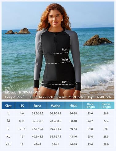 Kate Kasin Women's 3 Piece Rash Guard Long Sleeve Swim Shirts UPF 50+ Swimsuit Zipper Color Block Bathing Suits with Boyshort in Saudi Arabia