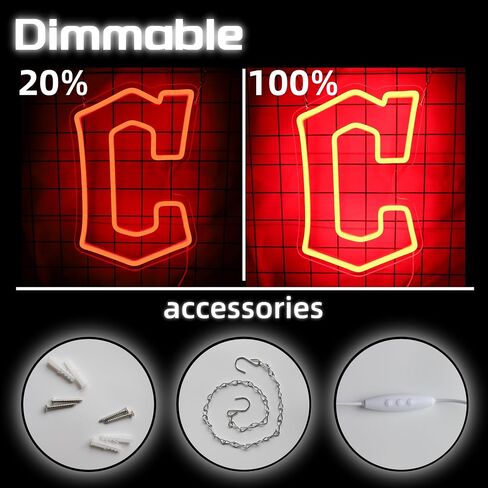 Cleveland Guard Neon Sign for Sports Studio Baseball Neon Light LED Team Sign Sports Neon Sign for Sports Fans Man Cave Wall Decor University Dormitory Decoration USB Powered Dimmable 8.7"*13" in Kuwait