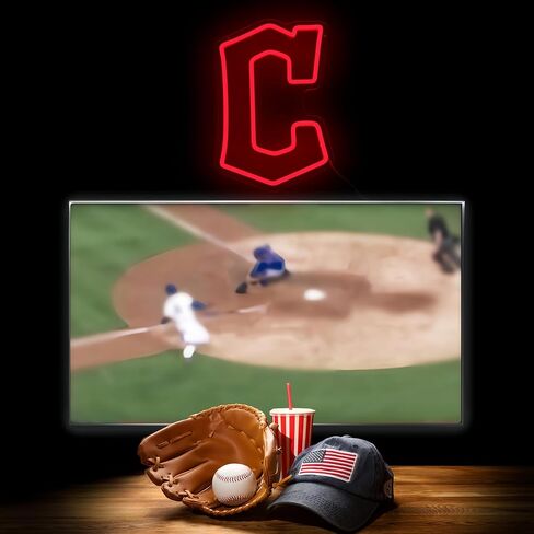 Cleveland Guard Neon Sign for Sports Studio Baseball Neon Light LED Team Sign Sports Neon Sign for Sports Fans Man Cave Wall Decor University Dormitory Decoration USB Powered Dimmable 8.7"*13" in Kuwait