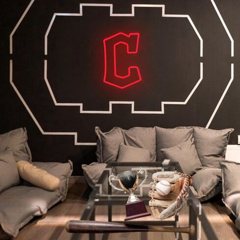 Cleveland Guard Neon Sign for Sports Studio Baseball Neon Light LED Team Sign Sports Neon Sign for Sports Fans Man Cave Wall Decor University Dormitory Decoration USB Powered Dimmable 8.7"*13" in Kuwait