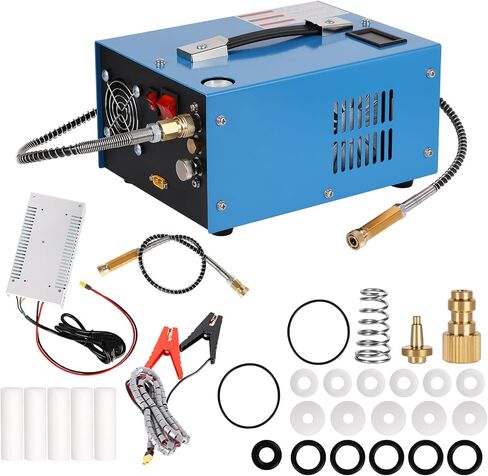 PCP air compressor 300bar 4500Psi/30Mpa anhydrous/oil-free PCP air pump color bullet tank power supply 12V automotive DC 110V AC household power converter and oil moisture filter in Saudi Arabia