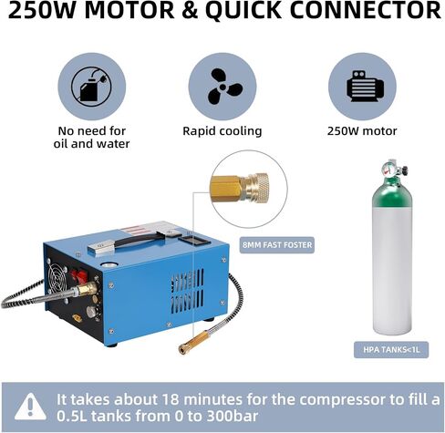 PCP air compressor 300bar 4500Psi/30Mpa anhydrous/oil-free PCP air pump color bullet tank power supply 12V automotive DC 110V AC household power converter and oil moisture filter in Saudi Arabia