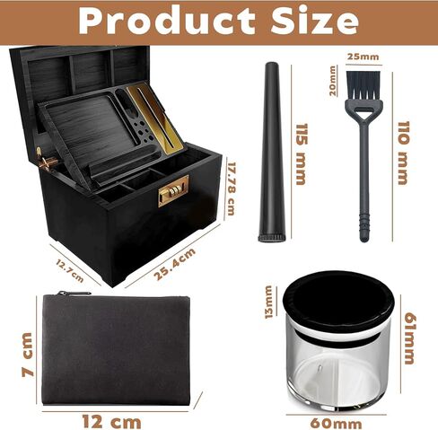 Premium Bamboo Storage Box with Rolling Tray and Deordant Bag-Decorative Box Set with Combination Lock-Storage Box with 3 Acrylic Jars, Brush and Storage tube for Christmas Gift (Black) in Saudi Arabia