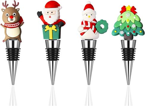 4 قطع سدادة زجاجات النبيذ، سدادة نبيذ شجرة سانتا كلوز رجل الثلج، حافظة نبيذ حمراء لعيد الميلاد، سدادات زجاجات مشروبات قابلة لإعادة الاستخدام لفلين النبيذ لعيد الميلاد وحفلات عيد الميلاد وحفلات الزفاف وأعياد الميلاد in Kuwait