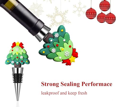 4 قطع سدادة زجاجات النبيذ، سدادة نبيذ شجرة سانتا كلوز رجل الثلج، حافظة نبيذ حمراء لعيد الميلاد، سدادات زجاجات مشروبات قابلة لإعادة الاستخدام لفلين النبيذ لعيد الميلاد وحفلات عيد الميلاد وحفلات الزفاف وأعياد الميلاد in Kuwait