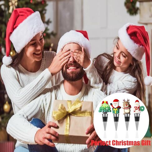 4 قطع سدادة زجاجات النبيذ، سدادة نبيذ شجرة سانتا كلوز رجل الثلج، حافظة نبيذ حمراء لعيد الميلاد، سدادات زجاجات مشروبات قابلة لإعادة الاستخدام لفلين النبيذ لعيد الميلاد وحفلات عيد الميلاد وحفلات الزفاف وأعياد الميلاد in Kuwait