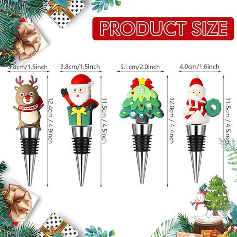 4 قطع سدادة زجاجات النبيذ، سدادة نبيذ شجرة سانتا كلوز رجل الثلج، حافظة نبيذ حمراء لعيد الميلاد، سدادات زجاجات مشروبات قابلة لإعادة الاستخدام لفلين النبيذ لعيد الميلاد وحفلات عيد الميلاد وحفلات الزفاف وأعياد الميلاد in Kuwait
