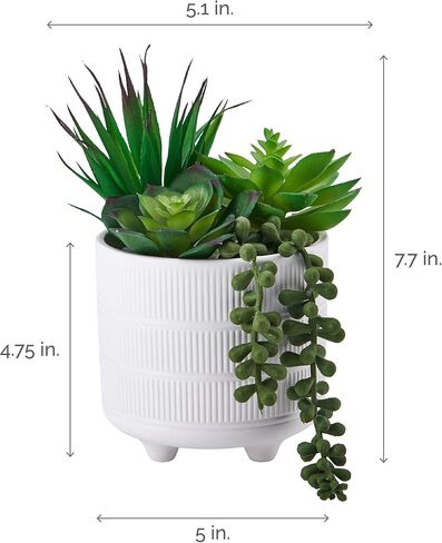 Elements Succulent in Embossed White Ceramic Pot for Bathroom Farmhouse Faux Greenery Tabletop Centerpiece Mantel Office Desk Kitchen Décor, 8 inch in Saudi Arabia