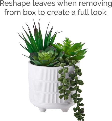Elements Succulent in Embossed White Ceramic Pot for Bathroom Farmhouse Faux Greenery Tabletop Centerpiece Mantel Office Desk Kitchen Décor, 8 inch in Saudi Arabia