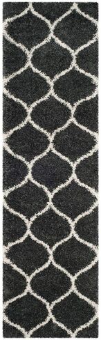 سجادة SAFAVIEH Hudson Shag Collection - 2'3" x 14'، رمادي داكن وعاجي، تصميم تعريشة، لا يتساقط ويسهل العناية به، سمك 2 بوصة مثالي للمناطق ذات الحركة العالية في غرفة المعيشة وغرفة النوم (SGH280G) in Saudi Arabia