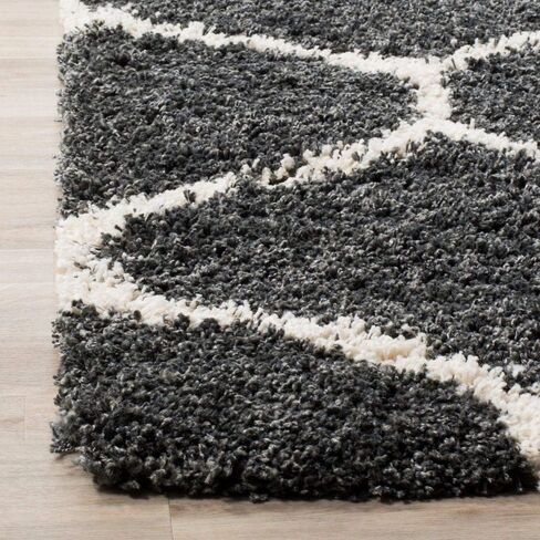 سجادة SAFAVIEH Hudson Shag Collection - 2'3" x 14'، رمادي داكن وعاجي، تصميم تعريشة، لا يتساقط ويسهل العناية به، سمك 2 بوصة مثالي للمناطق ذات الحركة العالية في غرفة المعيشة وغرفة النوم (SGH280G) in Saudi Arabia