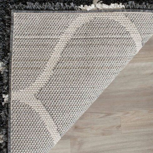 سجادة SAFAVIEH Hudson Shag Collection - 2'3" x 14'، رمادي داكن وعاجي، تصميم تعريشة، لا يتساقط ويسهل العناية به، سمك 2 بوصة مثالي للمناطق ذات الحركة العالية في غرفة المعيشة وغرفة النوم (SGH280G) in Saudi Arabia
