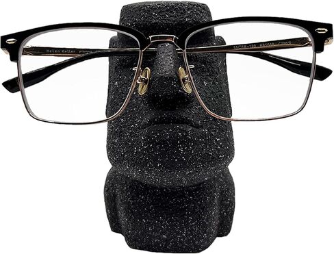 MOAI STONE FIGURE EYEWEAR HOLDER - ART EYEWEAR HOLDER -Vintage and Modern Fusion Eyeglass Stand - Artistic Decor for Desk or Bedside - Stylish Entranceway Display Stand (Black) in Saudi Arabia