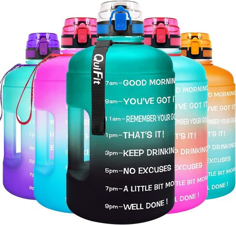 QuiFit Motivational Gallon Water Bottle - with Time Marker & Infuser & Flip Top Leak-Proof Reusable Water Jug for Fitness Outdoor Sports Enthusiasts BPA Free (A8-Green/Black Gradient, 1 Gallon) in Saudi Arabia