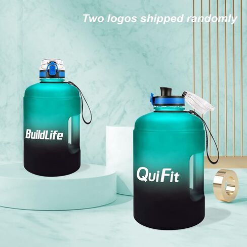 QuiFit Motivational Gallon Water Bottle - with Time Marker & Infuser & Flip Top Leak-Proof Reusable Water Jug for Fitness Outdoor Sports Enthusiasts BPA Free (A8-Green/Black Gradient, 1 Gallon) in Saudi Arabia