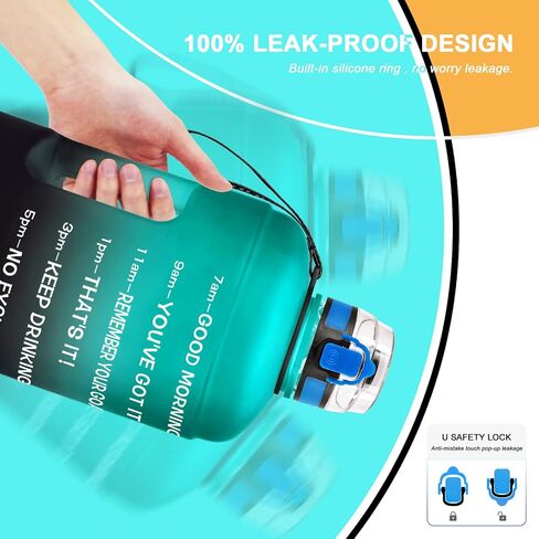 QuiFit Motivational Gallon Water Bottle - with Time Marker & Infuser & Flip Top Leak-Proof Reusable Water Jug for Fitness Outdoor Sports Enthusiasts BPA Free (A8-Green/Black Gradient, 1 Gallon) in Saudi Arabia