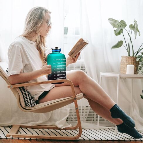 QuiFit Motivational Gallon Water Bottle - with Time Marker & Infuser & Flip Top Leak-Proof Reusable Water Jug for Fitness Outdoor Sports Enthusiasts BPA Free (A8-Green/Black Gradient, 1 Gallon) in Saudi Arabia