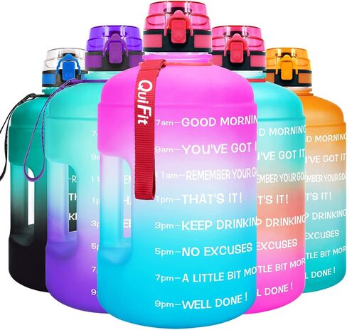 QuiFit Motivational Gallon Water Bottle - with Time Marker & Infuser & Flip Top Leak-Proof Reusable Water Jug for Fitness Outdoor Sports Enthusiasts BPA Free (A8-Green/Black Gradient, 1 Gallon) in Saudi Arabia