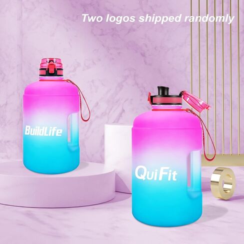 QuiFit Motivational Gallon Water Bottle - with Time Marker & Infuser & Flip Top Leak-Proof Reusable Water Jug for Fitness Outdoor Sports Enthusiasts BPA Free (A8-Green/Black Gradient, 1 Gallon) in Saudi Arabia