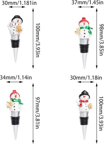 Sucrain 4 Pieces Christmas Wine Stopper Snowman Design Wine Bottle Stoppers Alloy Keeping Wine Fresh Resin Wine Bottle Sealer Wine Corker Christmas in Saudi Arabia