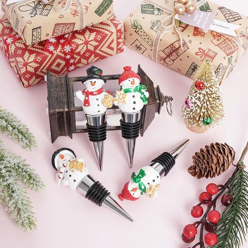 Sucrain 4 Pieces Christmas Wine Stopper Snowman Design Wine Bottle Stoppers Alloy Keeping Wine Fresh Resin Wine Bottle Sealer Wine Corker Christmas in Saudi Arabia
