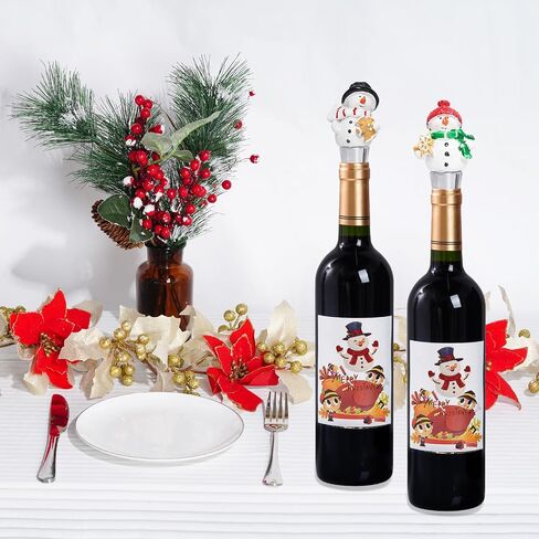 Sucrain 4 Pieces Christmas Wine Stopper Snowman Design Wine Bottle Stoppers Alloy Keeping Wine Fresh Resin Wine Bottle Sealer Wine Corker Christmas in Saudi Arabia