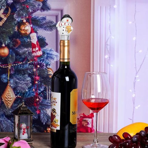 Sucrain 4 Pieces Christmas Wine Stopper Snowman Design Wine Bottle Stoppers Alloy Keeping Wine Fresh Resin Wine Bottle Sealer Wine Corker Christmas in Saudi Arabia