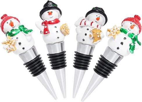 Sucrain 4 Pieces Christmas Wine Stopper Snowman Design Wine Bottle Stoppers Alloy Keeping Wine Fresh Resin Wine Bottle Sealer Wine Corker Christmas in Saudi Arabia