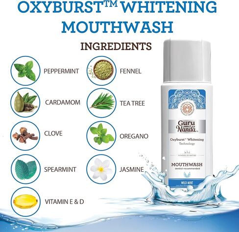 غسول الفم لتبييض الأسنان من جوروناندا أوكسيبيرست - 20 أونصة سائلة. (591 مل) نكهة النعناع البري - خالي من الكحول، غسول فم خالي من الفلورايد، يوصي طبيب الأسنان بشطف الفم بالزيوت العطرية النقية، فيتامين د وه، قديم in Kuwait