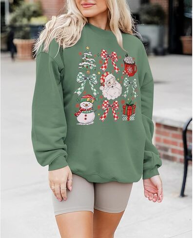Women Christmas Sweatshirt Cute Santa Xmas Tree Long Sleeve Shirt Fall Winter Crewneck Pullover Holiday Top Outfit in Saudi Arabia