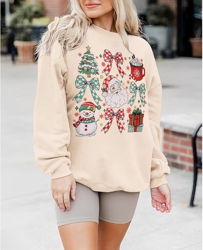 Women Christmas Sweatshirt Cute Santa Xmas Tree Long Sleeve Shirt Fall Winter Crewneck Pullover Holiday Top Outfit in Saudi Arabia