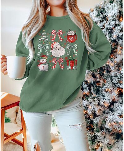 Women Christmas Sweatshirt Cute Santa Xmas Tree Long Sleeve Shirt Fall Winter Crewneck Pullover Holiday Top Outfit in Saudi Arabia