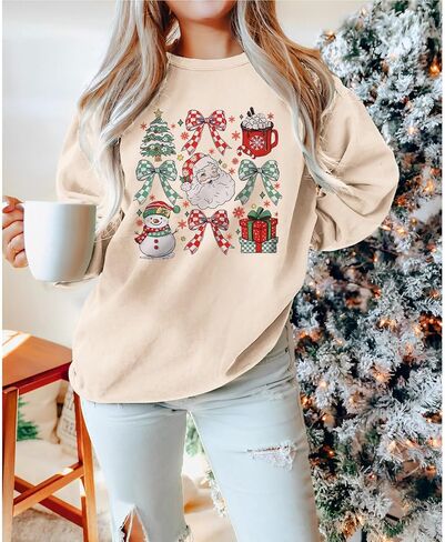 Women Christmas Sweatshirt Cute Santa Xmas Tree Long Sleeve Shirt Fall Winter Crewneck Pullover Holiday Top Outfit in Saudi Arabia