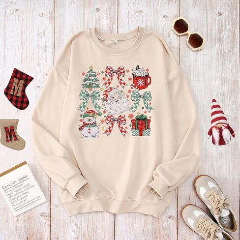 Women Christmas Sweatshirt Cute Santa Xmas Tree Long Sleeve Shirt Fall Winter Crewneck Pullover Holiday Top Outfit in Saudi Arabia