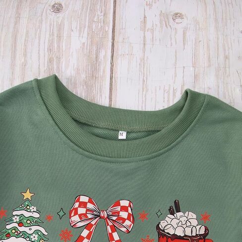Women Christmas Sweatshirt Cute Santa Xmas Tree Long Sleeve Shirt Fall Winter Crewneck Pullover Holiday Top Outfit in Saudi Arabia