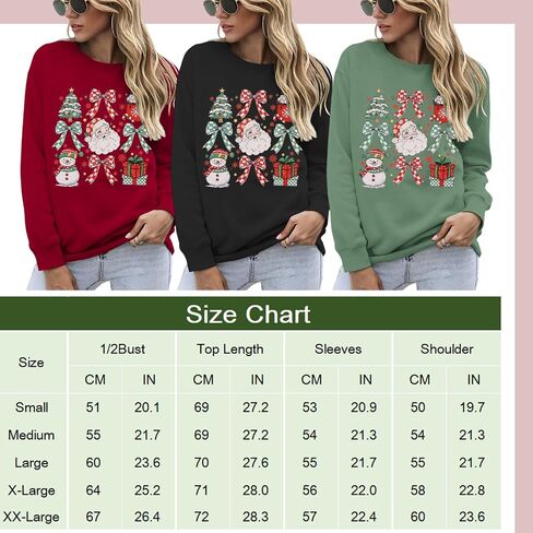 Women Christmas Sweatshirt Cute Santa Xmas Tree Long Sleeve Shirt Fall Winter Crewneck Pullover Holiday Top Outfit in Saudi Arabia