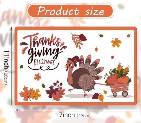 WRAPAHOLIC 50 Sheets Thanksgiving Paper Place Mats - 11 x 17 Inch Disposable Placemat CuteTurkey and Pumpkin Decorative Paper Table Mats for Dinner Table Setting Party Supplies in Saudi Arabia