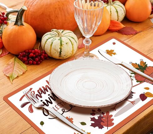 WRAPAHOLIC 50 Sheets Thanksgiving Paper Place Mats - 11 x 17 Inch Disposable Placemat CuteTurkey and Pumpkin Decorative Paper Table Mats for Dinner Table Setting Party Supplies in Saudi Arabia