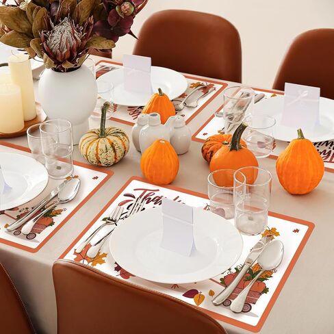 WRAPAHOLIC 50 Sheets Thanksgiving Paper Place Mats - 11 x 17 Inch Disposable Placemat CuteTurkey and Pumpkin Decorative Paper Table Mats for Dinner Table Setting Party Supplies in Saudi Arabia