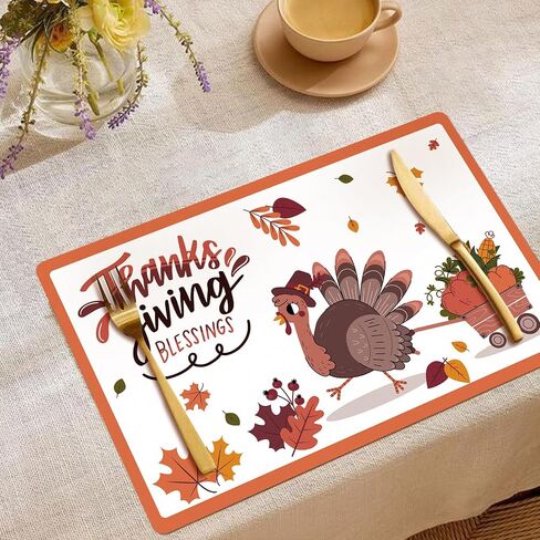 WRAPAHOLIC 50 Sheets Thanksgiving Paper Place Mats - 11 x 17 Inch Disposable Placemat CuteTurkey and Pumpkin Decorative Paper Table Mats for Dinner Table Setting Party Supplies in Saudi Arabia