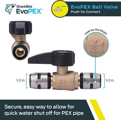 صمام كروي EvoPEX مقاس 1/2 بوصة من SharkBite، ادفع لتوصيل تركيبات السباكة، PEX، K22222Z in Kuwait