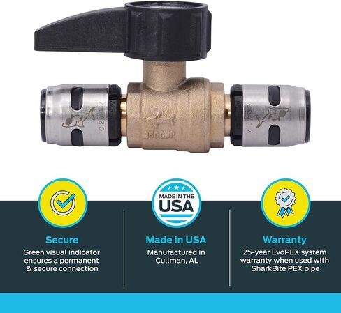 صمام كروي EvoPEX مقاس 1/2 بوصة من SharkBite، ادفع لتوصيل تركيبات السباكة، PEX، K22222Z in Kuwait