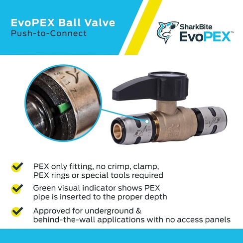 صمام كروي EvoPEX مقاس 1/2 بوصة من SharkBite، ادفع لتوصيل تركيبات السباكة، PEX، K22222Z in Kuwait