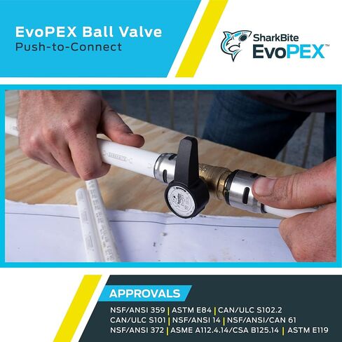 صمام كروي EvoPEX مقاس 1/2 بوصة من SharkBite، ادفع لتوصيل تركيبات السباكة، PEX، K22222Z in Kuwait