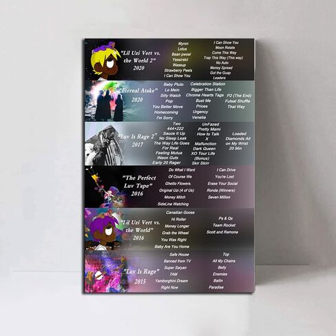Rapper Star Lil Uzi Poster Canvas Wall Art Album Patchwork Pattern Prints Rapper Hip Hop Singer Fans Gift 18x12inch(45x30cm) Framed in Saudi Arabia