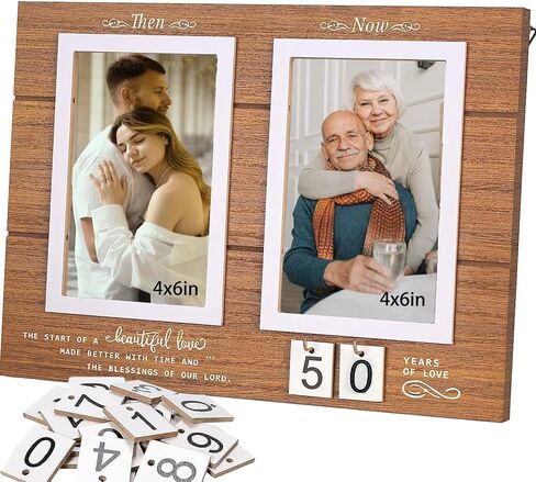Anniversary Picture Frame for Couple Gifts Him Men Her, 50th 1-99 Years Wedding Engagement Bridal Shower Holds 2 4x6 Inches Photos for Desktop Home Wall Decor(Dark Wood) in Saudi Arabia